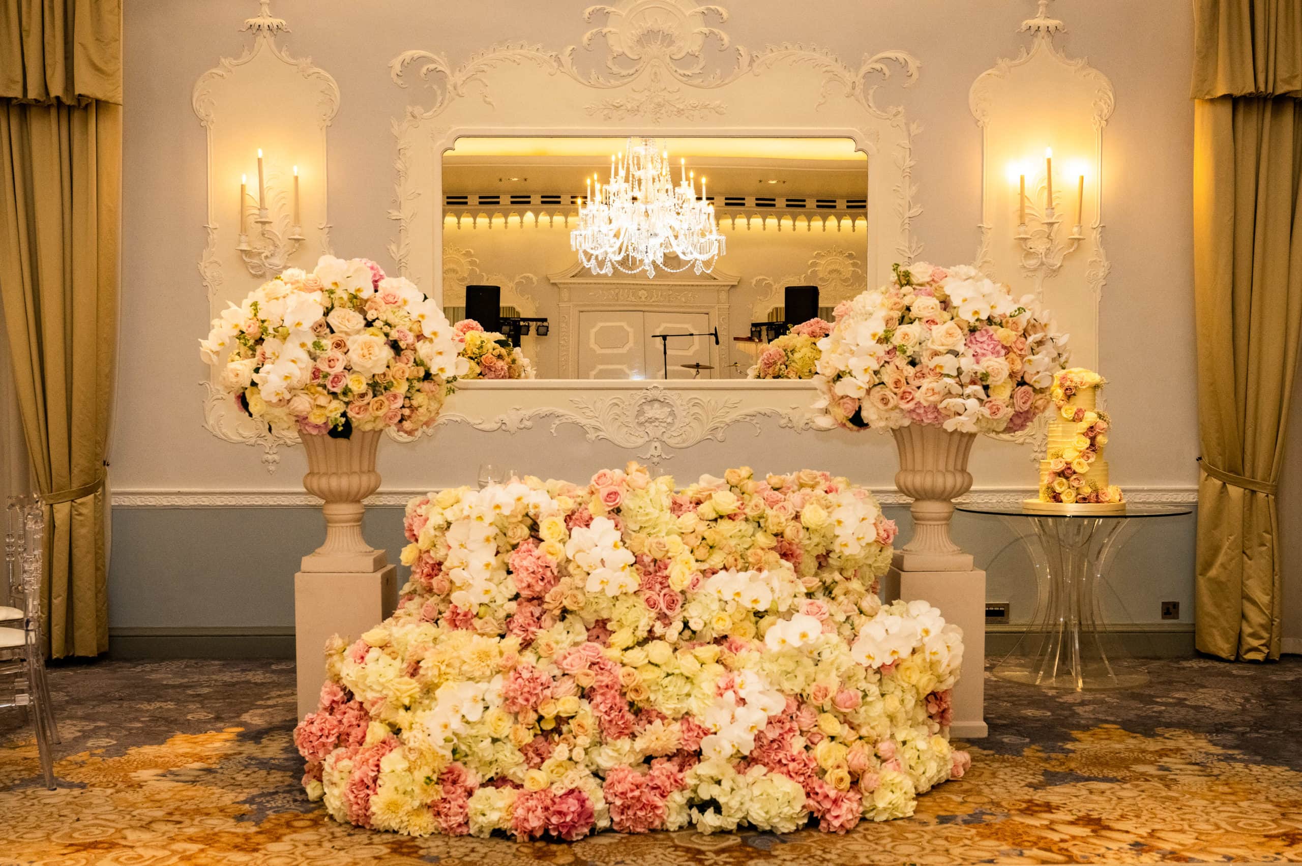 The Dorchester wedding high table with flowers