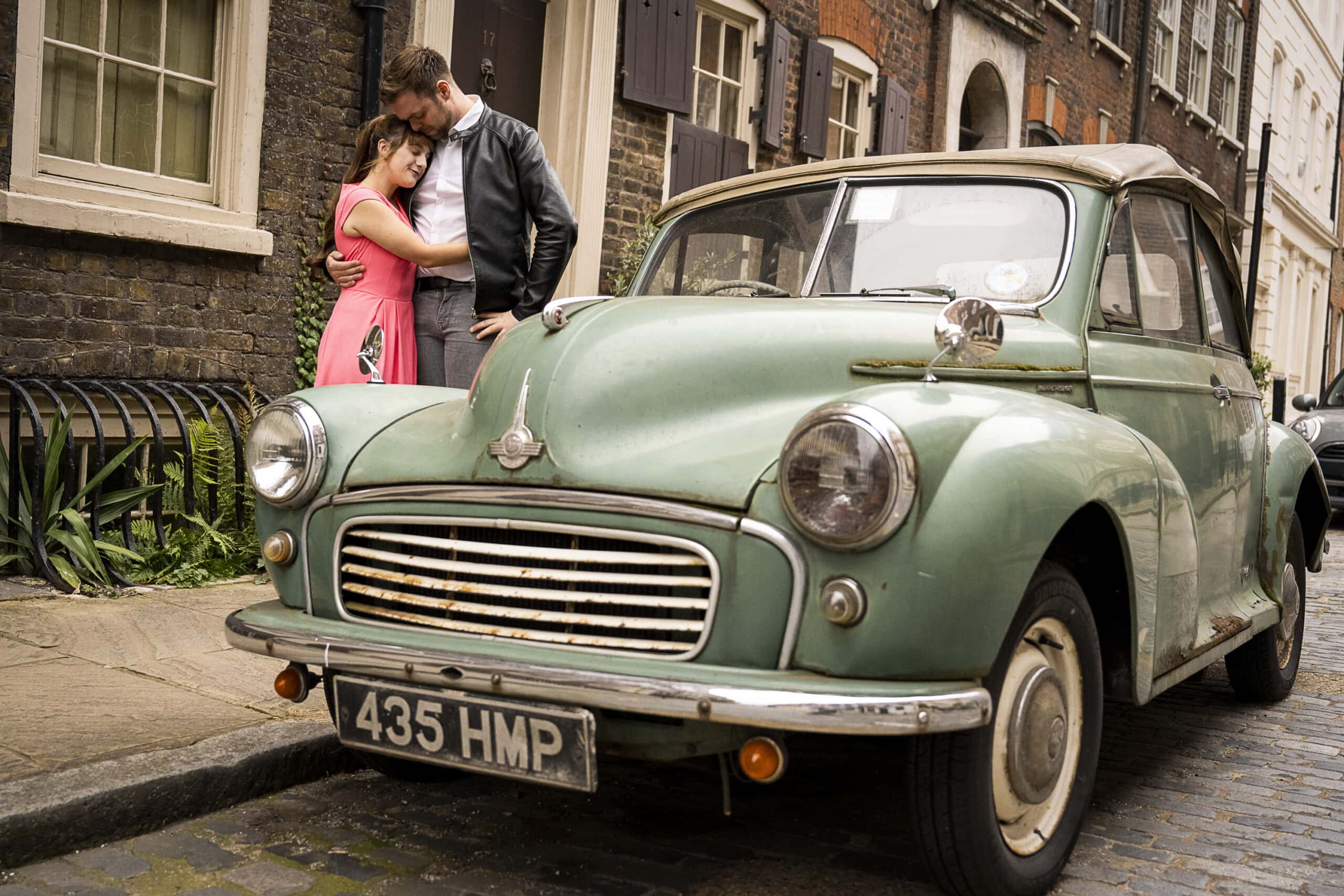 Couple with vintage car in Spitalfields